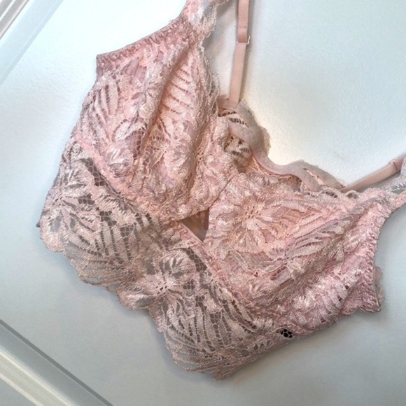 AERIE | Women’s Pale Pink Aerie Lace Halter Bralette, Size Large - Picture 3 of 8